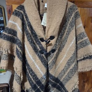 St. John's Bay Tan and Black Knit Poncho